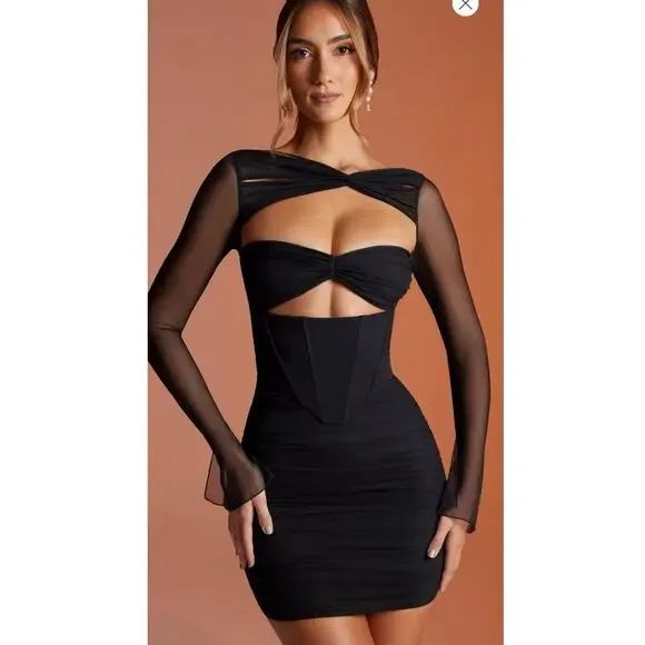 Oh Polly Nirvana body on long sleeve mini dress sz 4 - Picture 3 of 5